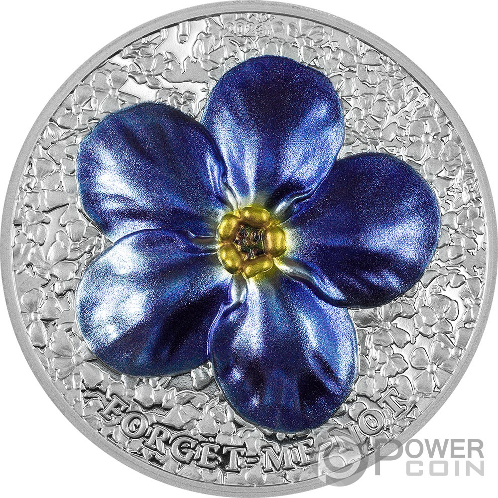 FORGET ME NOT Flowers and Leaves 1 Oz Silver Coin 10$ Palau 2023