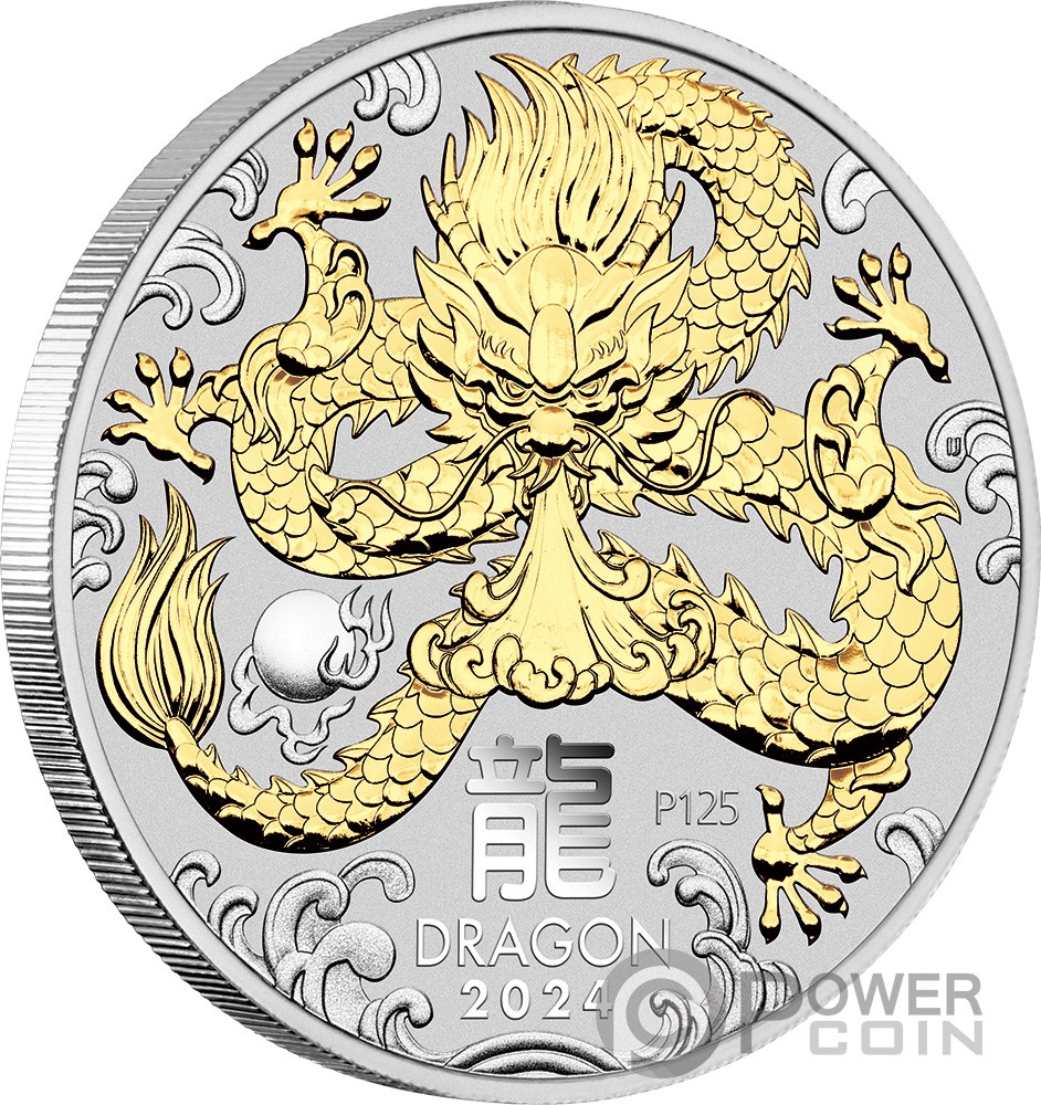DRAGON Australian Lunar Year Series III Gilded 1 Oz Silver Coin 1$ Australia 2024