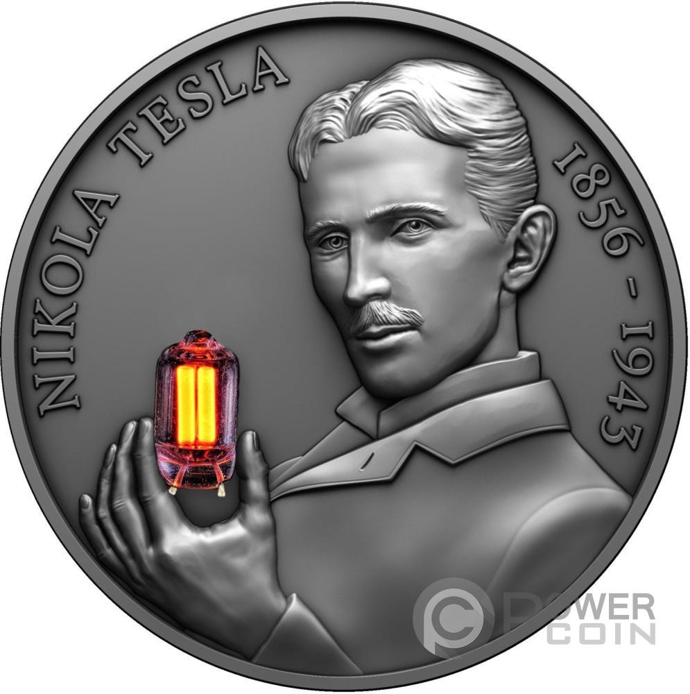 NIKOLA TESLA Bulb Inlay 80th Anniversary 2 Oz Silver Coin 2000 Francs Cameroun 2023