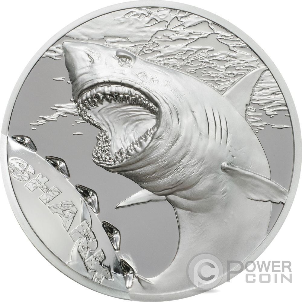 SHARK Bitemarks 1 Oz Silver Coin 5$ Palau 2017